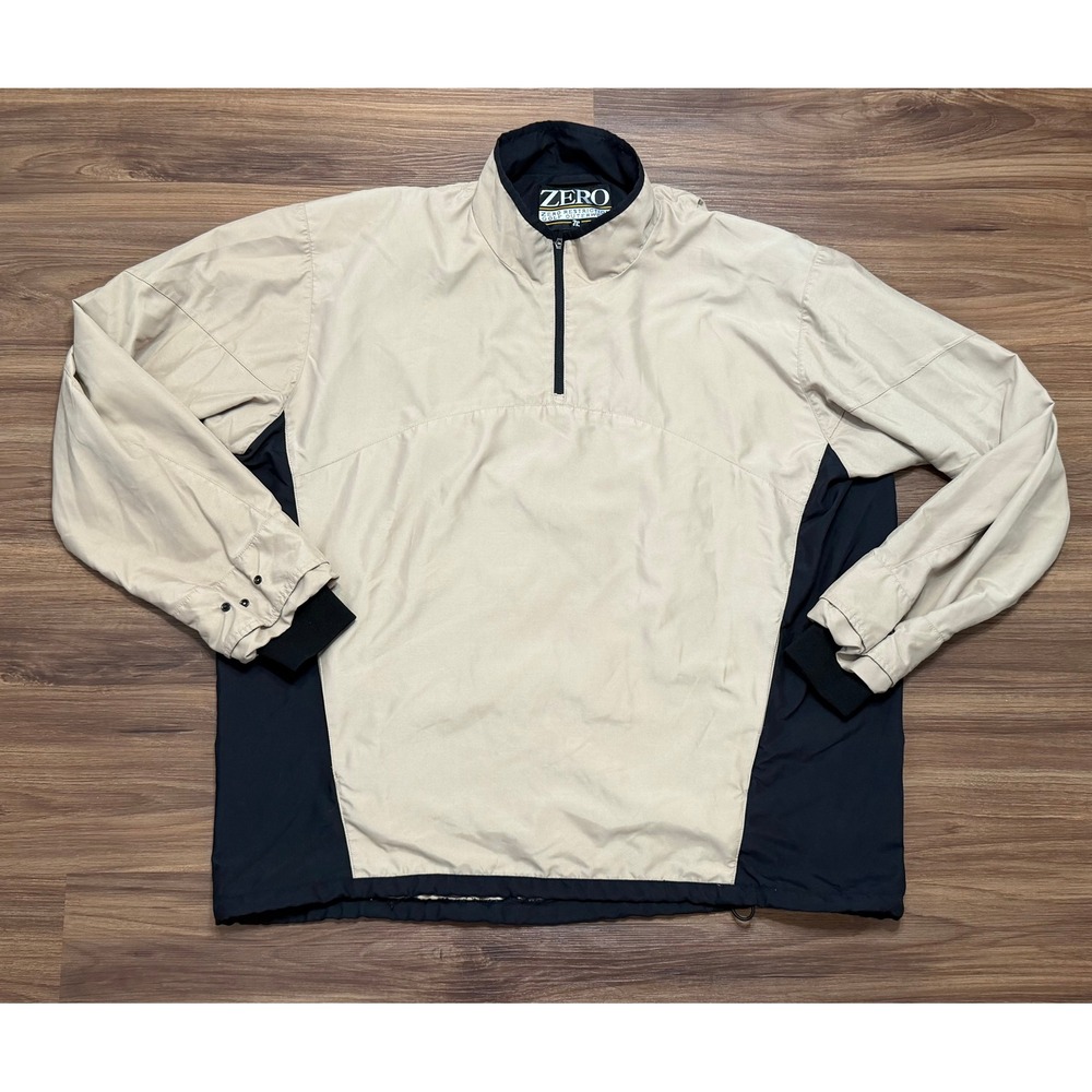 VTG Zero Restriction Golf Tan Black Quarter Zip Windbreaker Windshirt Sz XL